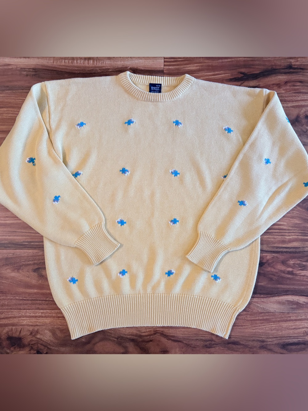 Gant Men’s The Rugger 100% Cotton Yellow Embroidered Crewneck Sweater M L